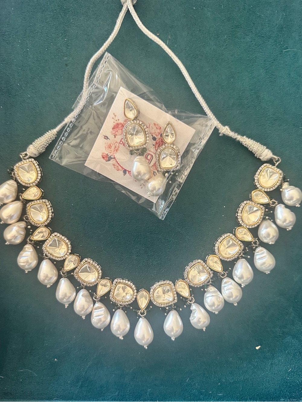 Elegant White Pearl and Gold Kundan Necklace Set - Women Jewelry